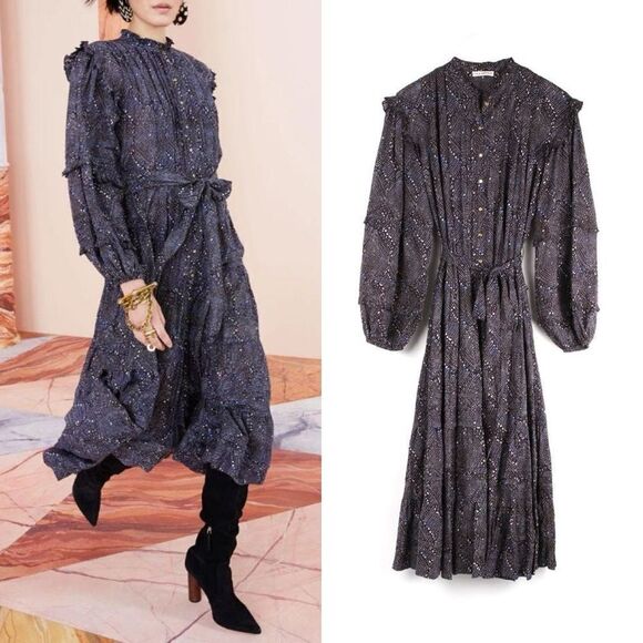 ULLA JOHNSON LAYLA DRESS with ruffle detail in blue - Picture 1 of 9